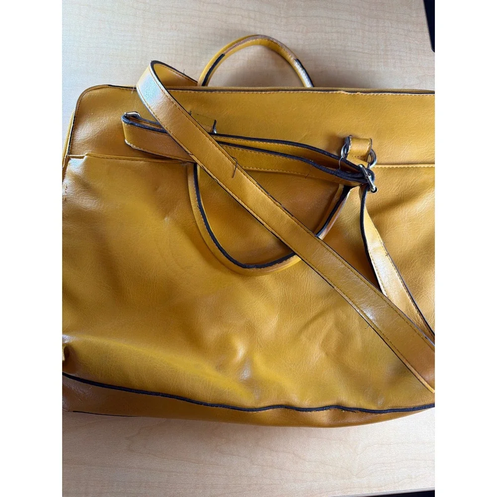 Bueno Mustard Yellow Faux Leather Laptop Bag Briefcase Crossbody Messenger